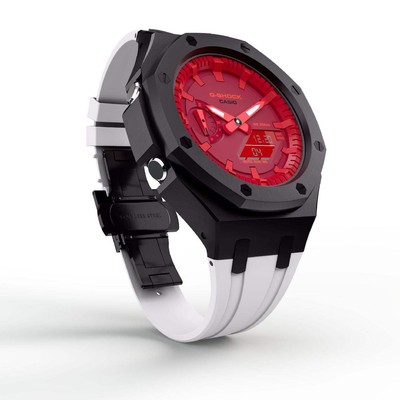 Casioak Mod Custom Watch GA-2100-4A Black Metal Case Red Dial