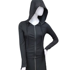 Shein Ribbed Full Zipper Hoodie with Drawstring Size Small Fitted Lightweight