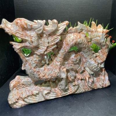 7.6LB11.4'' Natural Red Net Stone Dragon Crystal Quartz Decor  Energy Statue