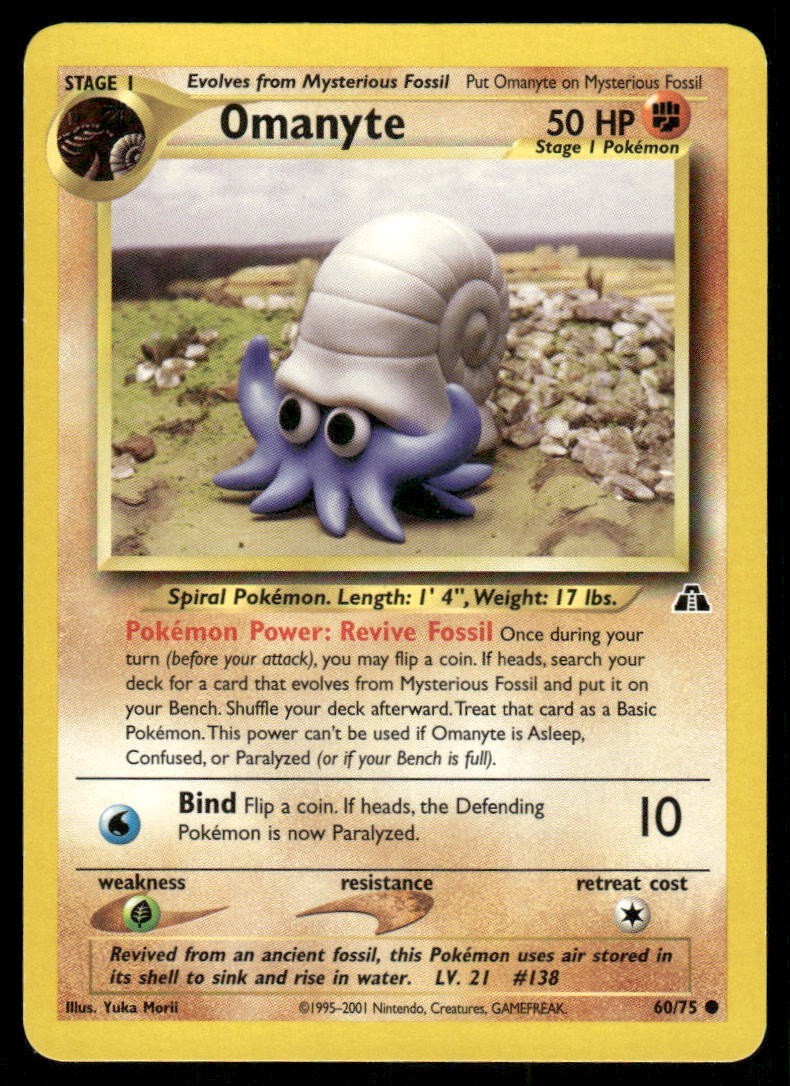 Pokemon Tcg Omanyte #60 Pokemon Neo Discovery LP