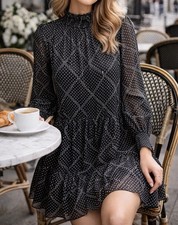 J. Crew Polka Dot Mock Neck Babydoll Dress Mini  Ruffle Hem Romantic Artsy Glam