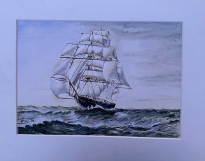 GROSSES AQUARELL 1975 - CUTTY SARK AT SEA - SIGNIERT UND DATIERT C LEWINGTON