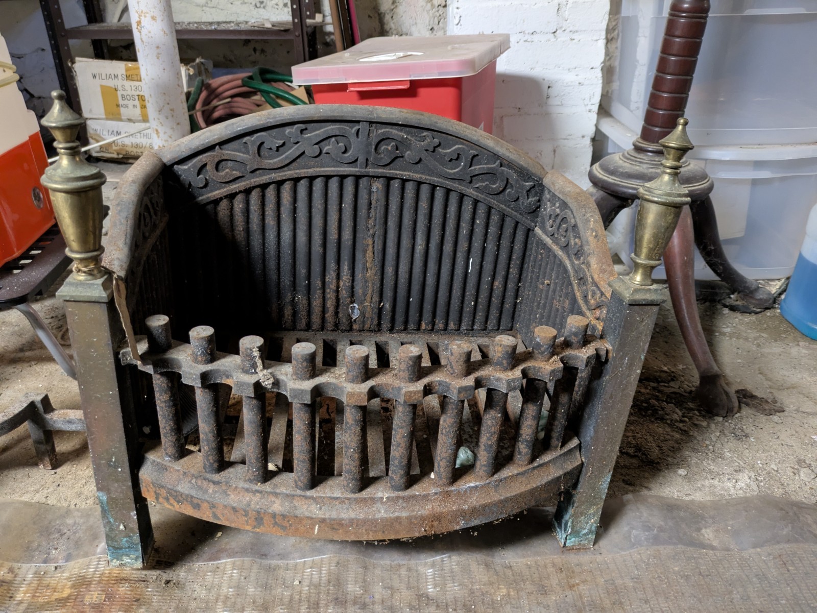 Cast Iron Lot - Vintage Antique Fireplace Log Holder Andirons Fireplace Grate