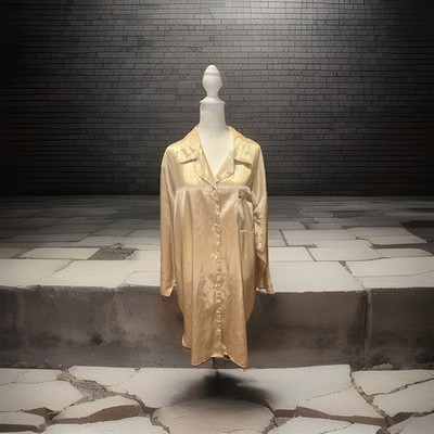 Morgan Taylor Intimates Cream Satin Long Night Shirt Covered Buttons Size 1X