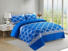 SMALL DOUBLE 67" X 79" REVERSIBLE DUVET COVER 2 PILLOW CASES BLUE GLAMOUR