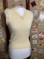 Havenshire Mens Knit Vest White 100 Wool Pullover Small Holes Grunge Vintage