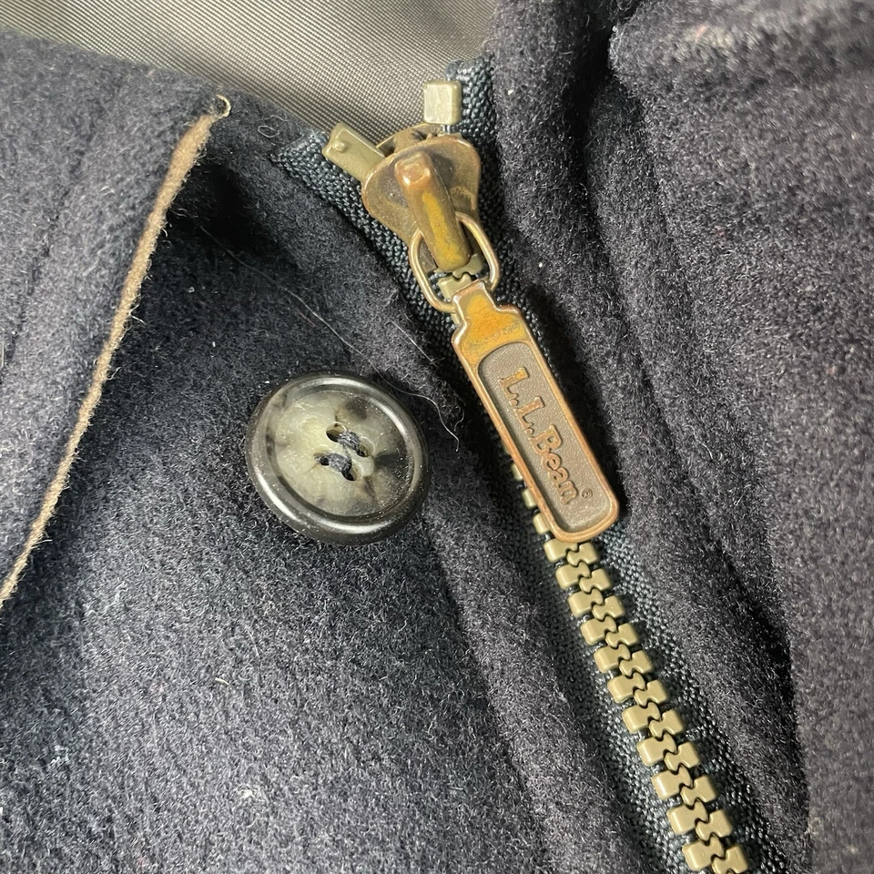 VTG LL Bean Bomber Jacket Men Large Navy 100% Wool Lined Full Zip Portugal Made - Image 4 of 4