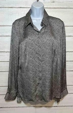 W by WORTH Black & White Scribble Floral Print Button Front Blouse Top Shirt M