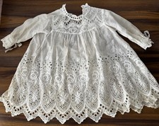 Antique Baby Doll Dress White Eyelet Lace Embroidered Gown Long Sleeve 17  