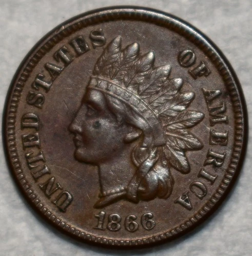 About Uncirculated 1866 Indian Head Cent, Razor-Sharp, Scarce-Date!
