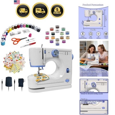 Sewing Machine for Beginners with 20Pcs Fabric & 32Pcs Sewing Threads Kit,Por...