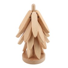 Wooden Tree Coaster Set Of 4 With Stand Stackable For Cup Hot Dish Pot Bowl NEW