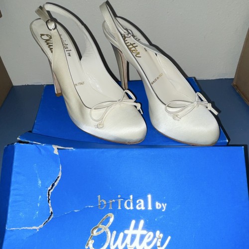 Butter Ivory Satin Slingback High Heel Shoes US 7.5