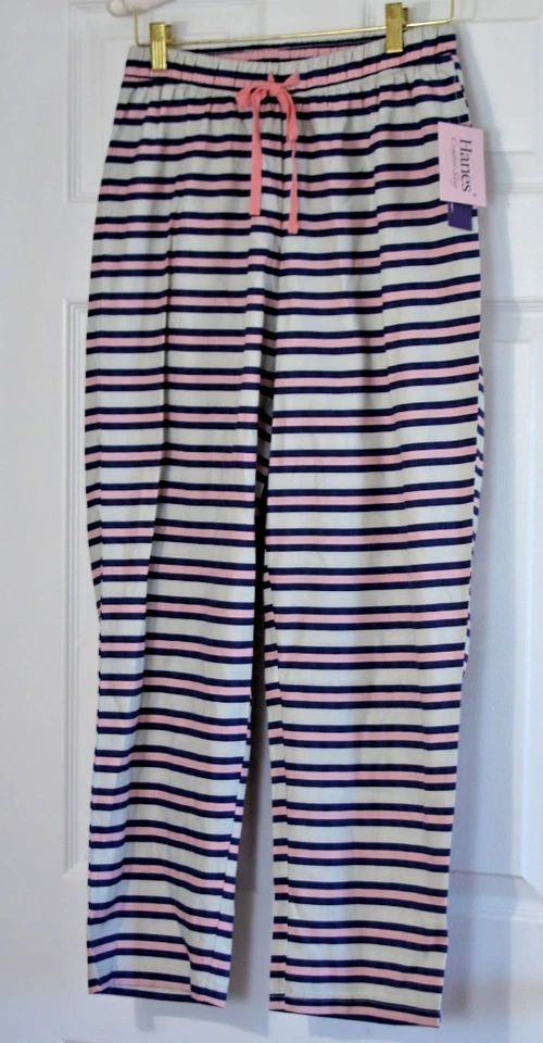 NEW HANES SET OF 2 PAIR LOUNGE PAJAMA PANTS GREY & NAVY PINK TAN STRIPE  X-SMALL - Image 2 of 3