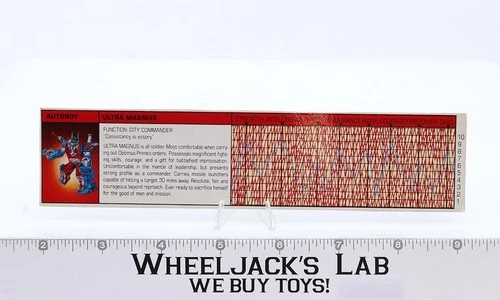 Ultra Magnus Action Figure Tech Spec 1986 Vintage Hasbro G1 Transformers