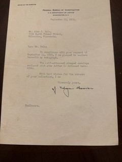 J Edgar Hoover Signed Letter FBI September 25 1935 Original Rare President !!!