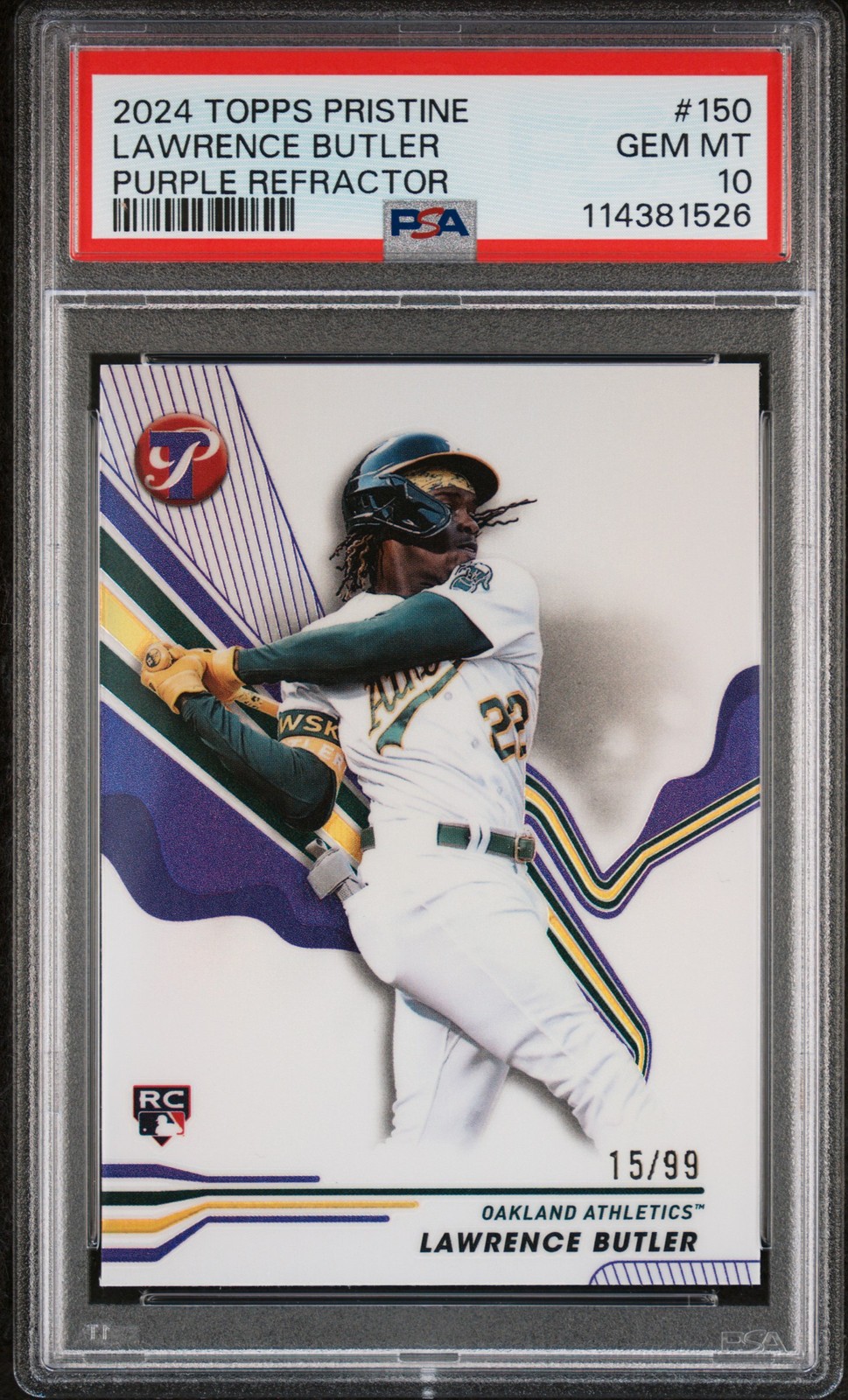 2024 Topps Pristine Lawrence Butler RC #15/99 PSA 10 Purple Refractor Rookie 150