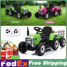 12V Kids Ride On Tractor Car with Trailer Electric Vehicle Toy w/ Remote Control