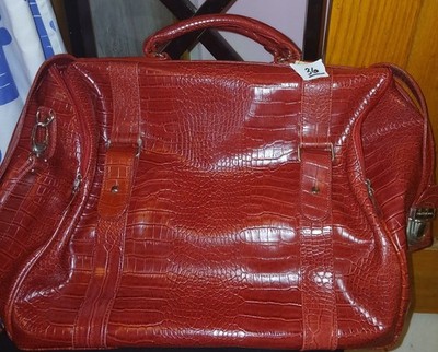 Women s Red Croc Embossed Duffle Bag w/ Detachable Strap, Zip, Lined