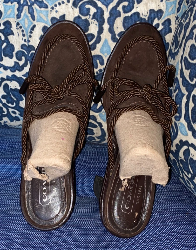 !WOW! Women's Size 9B COACH Jenn Brown Seude Clogs Shoes - Image 2 of 4