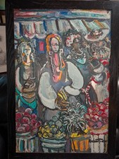 Andrew Turner Friends At Marketplace oil on board Painting   39'' x 28'' frame