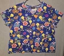 Nursing Scrub Top Looney Tunes Tweety Bird/ Sylvester Cat Women's Size 2X/2XG