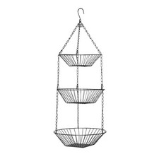 Image of Tavia 3 Tier Chrome Metal Hanging Fruit and Vegetables Storage Baskets New