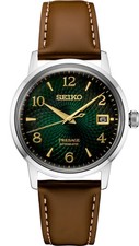 Seiko Presage Cocktail 38.5mm Green Dial Brown Leather Band Watch SRPE45