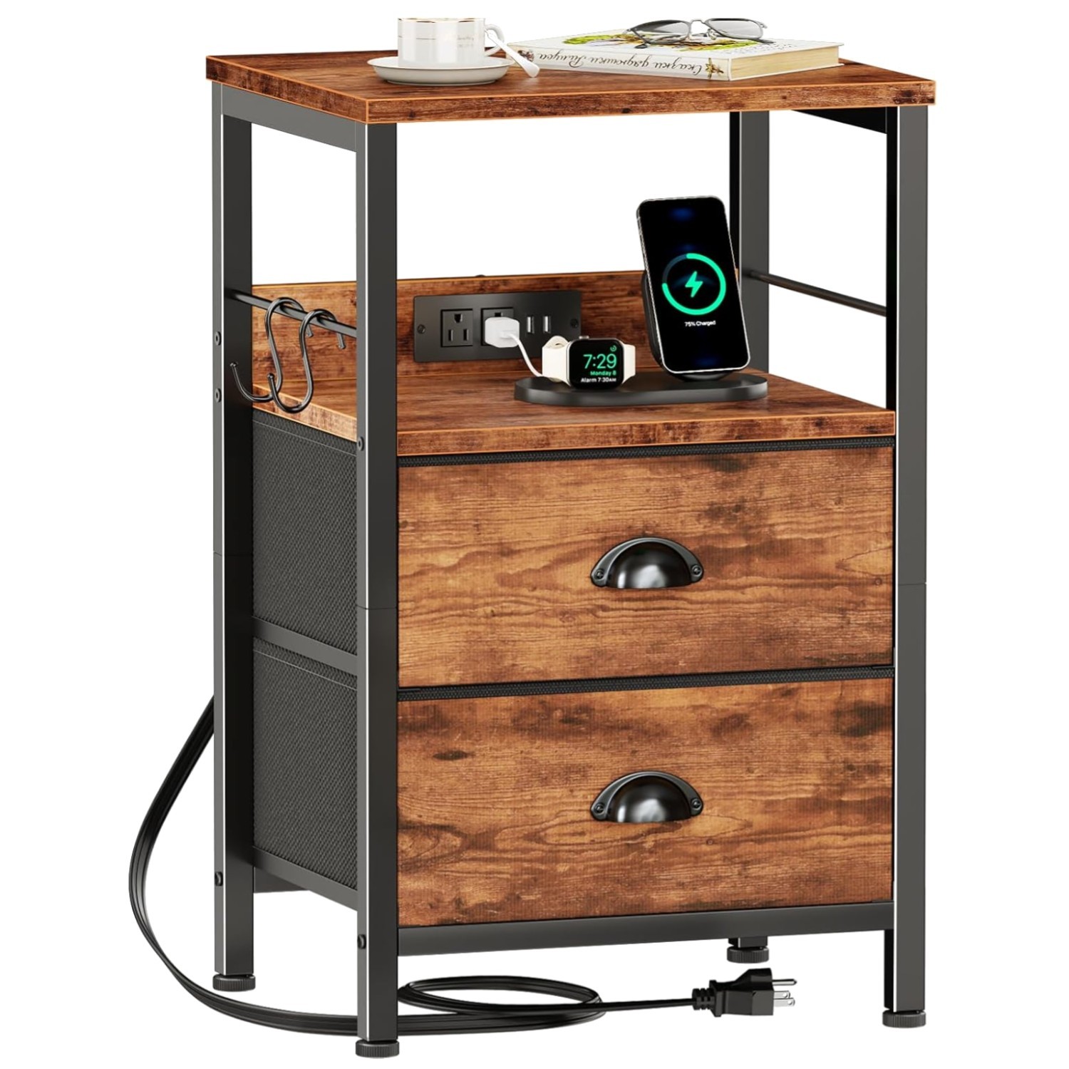 Innovative End Table with USB Charging, Hooks & Elegant Design for Any Room