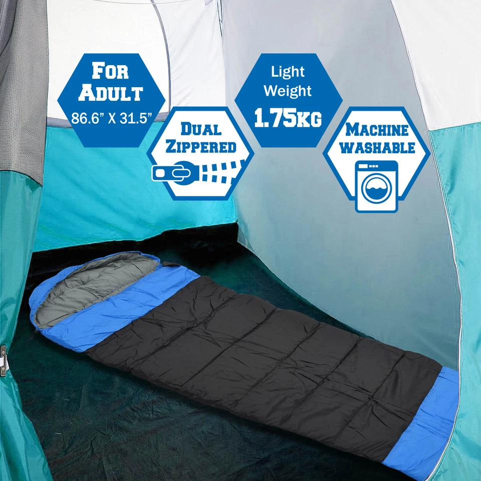 Hooded Sleeping Bag Camping Travel Envelope Blanket Sleep Bag Outdoor Up to 19℉ - Image 4 of 4