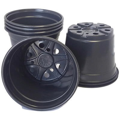 Medium 6'' Round Black Plastic Greenhouse Pots - Landmark  - Choose Qty