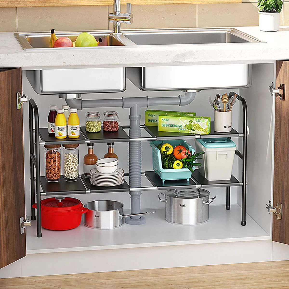 Under Sink Cabinet Shelf Organizer Expandable Metal under Sink