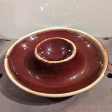 Vintage Kathy Kale  Brown Drip Glaze Chip And Dip Bowl 12"