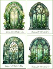 St. Patrick's Day Blank Card 8 Windows Glossy Watercolor envelopes