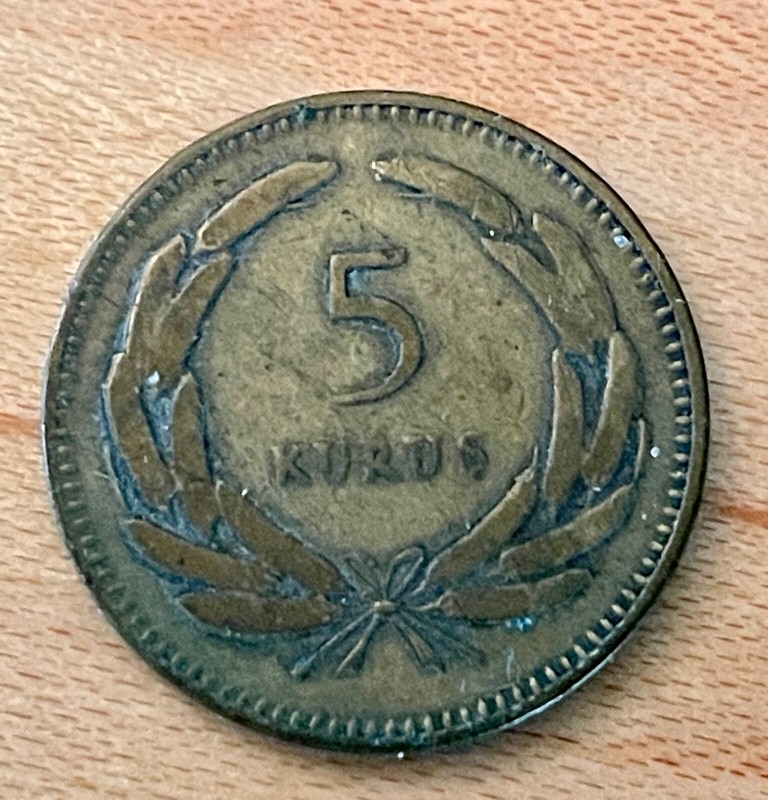 TURKEY - 5 Kurus Coin - 1949 Free Shipping