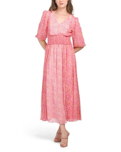 TAYLOR Floral Border Three-quarter Sleeve Midi/Maxi Dress With Smocked Waist NWT