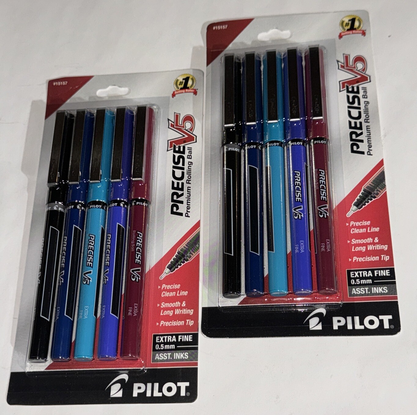 Lot of 2 (10 Pens)  Pilot Precise V5 Rollerball Assorted Inks Extra Fine 0.5mm