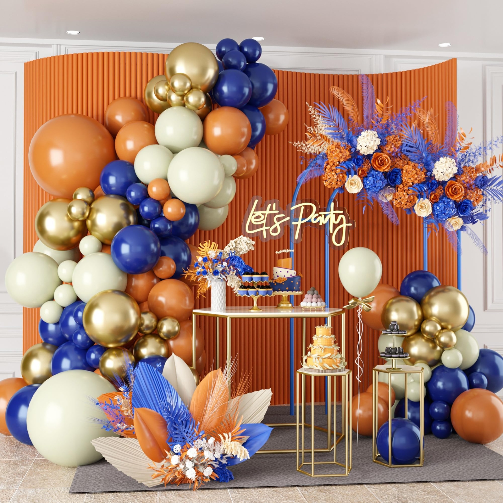 Blue and Orange Balloon Arch Kit Navy Blue and Orange Balloons With 18/12/10/...