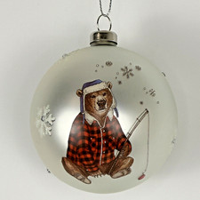 West Elm BEAR Dapper Animal Glass Christmas Ornaments by Rachel Kozlowski NEW