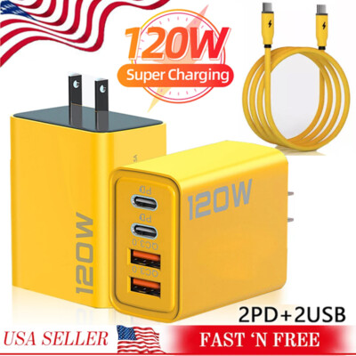 120W PD Fast Wall Charger 4FT Cable For Samsung Galaxy S24 S23 S22 Fold6 Z Flip5