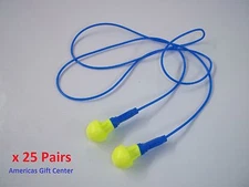25 Pairs Earplugs 3M Push-Ins Corded Earplug Hearing Conservation In Poly Bag