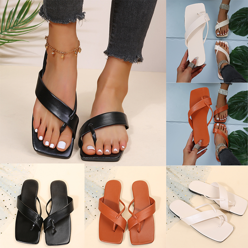 Sandalias Ojotas de verano informal para mujer Puntera Cuadrada Plana Tanga  Con Tiras Zapatos de diapositiva | eBay