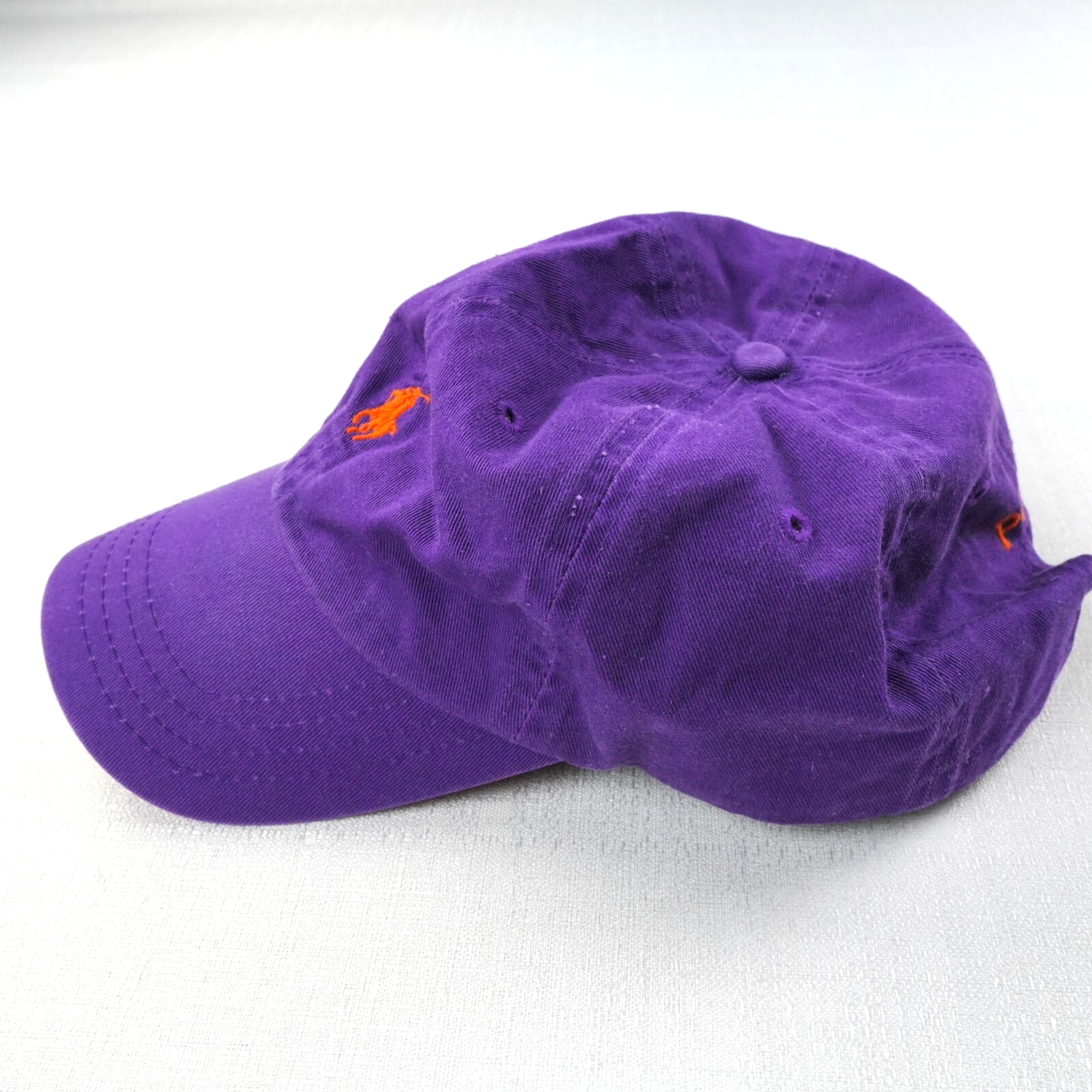 Cappello Polo Ralph Lauren berretto viola arancione pony logo cinturino pelle baseball papà