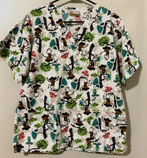 U A. SCRUBS Scrub Top Monkey in Trees Pattern SMALL Cotton Blend Pullover