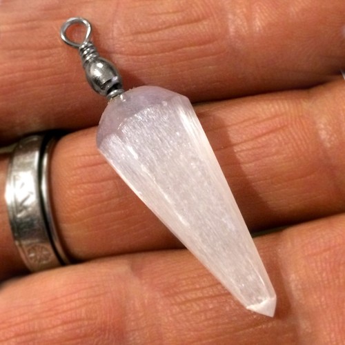 Selenite Crystal Pendant Pendulum Chakra Love Stone Sterling Silver Necklace - Picture 10 of 12
