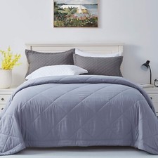 SunStyle Home TWIN 66X86 BEDSPREAD QUILT Comforter MED/DK Grey Lightweight