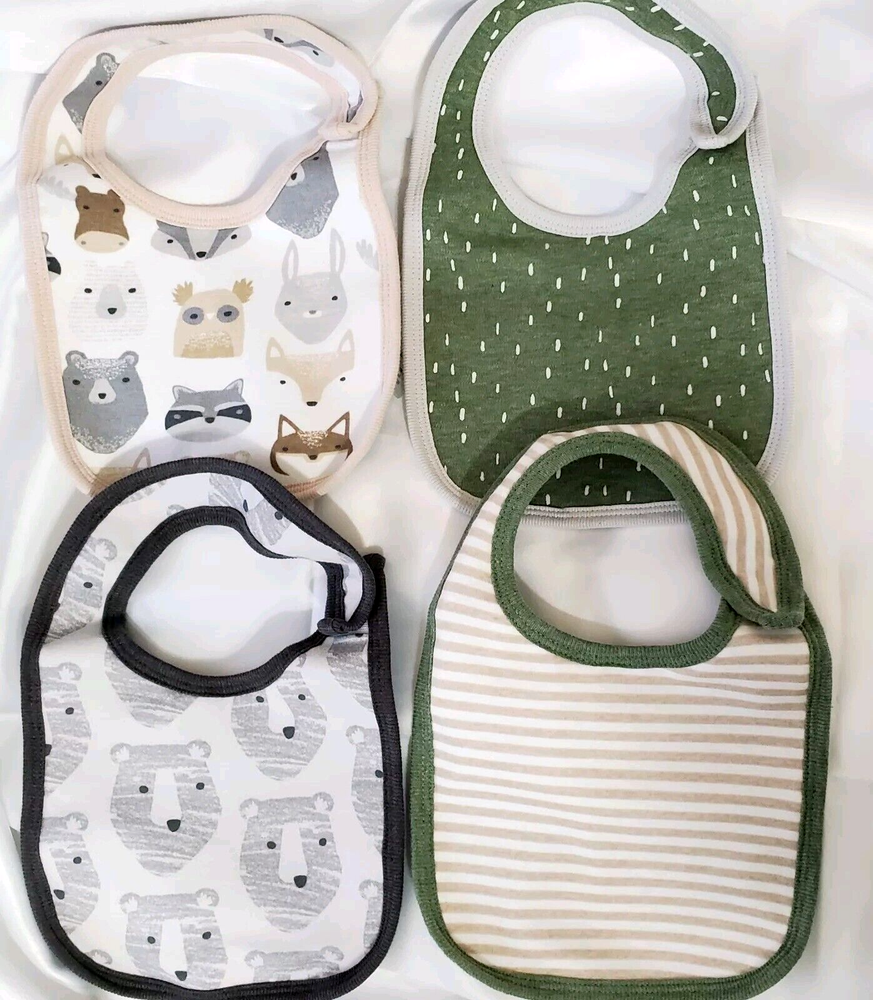 Cloud Island Baby Feeding Drool Bibs 4 Pack Woodland Animals Bear Fox Nursery