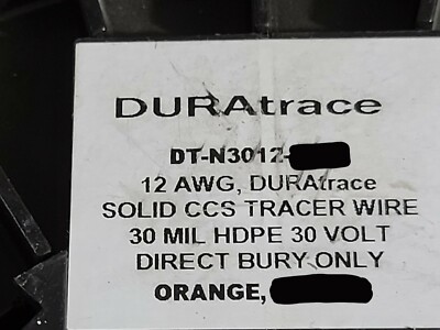 DURAtrace DT-N3012 #12awg 30mil HDPE CCS Direct Burial Tracer Wire Orange /100ft