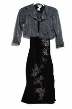 123 Kid Girls Black Gray Cotton 2pc Sweater Dress Flower Embellished Jacquard 12