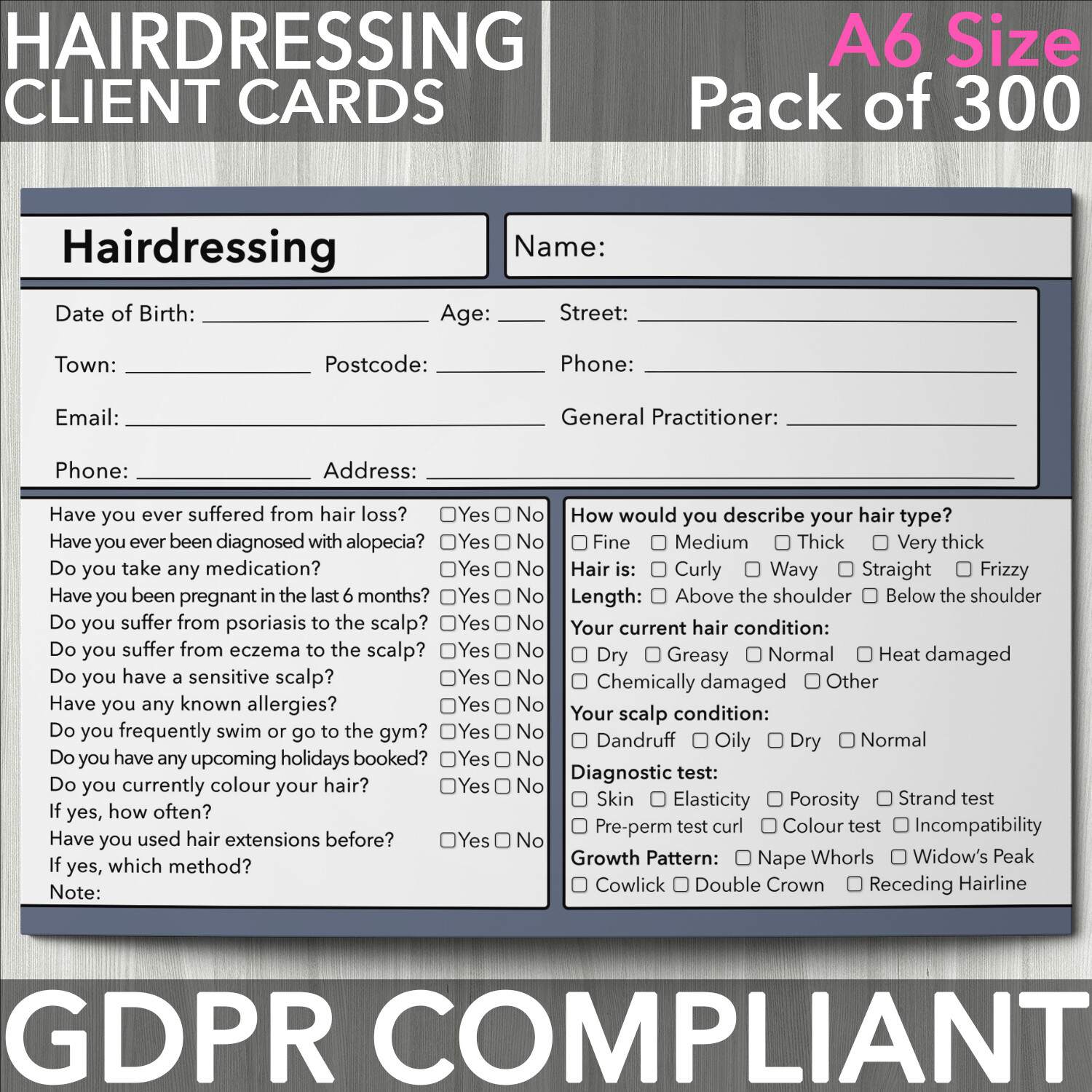 Hairdressing Client Record Card GDPR Compliant Consultation Beauty x300
